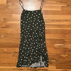 Green and white polka dot dress